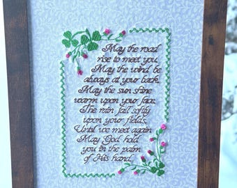 Irish Blessing Embroidery, Framed Gaelic Prayer Art