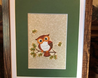 Autumn Owl Framed Embroidery Christmas Made in Montana Forest Embroidery Embroidered Gift Owl Lovers Animal Lover Gift