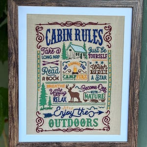 Cabin Rules Framed Embroidery Cabin Decorating Unique Cabin Gifts Rustic Gifts Cabin Art Rustic Decor