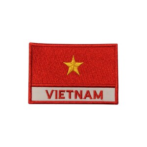 May include: Red embroidered patch with a yellow star and the word "VIETNAM" in white lettering.