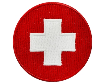 First Aid Cross Iron / Sew on Patch White Embroidered Badge for Doctors  Coat Bag 