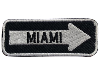Miami Road Sign Biker Embroidered Iron on Sew on Patch Badge For Clothes etc. 7.5x3cm