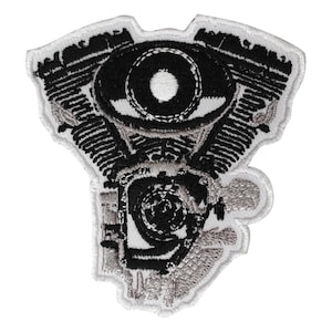 Racer patch, biker patch, Bike Engine head patch,  Embroidered Iron on Sew on Patch Badge For Clothes etc. 8x7cm