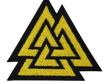 Viking Valknut Triangles yellow superhero Embroidered Iron on Sew on Patch Badge For Clothes etc. 6.5 x 7cm