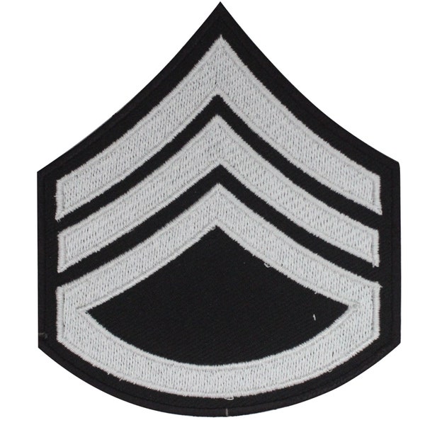 Military Stripe Patch  Staff Sergeant White Embroidered Iron on Sew on Patch Badge For Clothes etc. 8.5x9.5cm