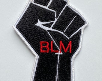 Black Lives Matter BLM Hand Fist Embroidered Iron on Sew on Patch Badge For Clothes etc. 9.5 X 7 CM