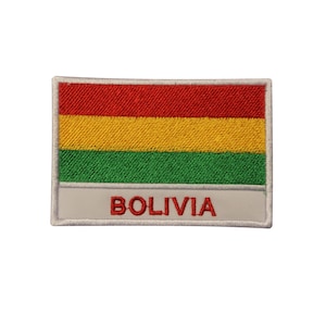 May include: A red, yellow, and green embroidered patch with the word "BOLIVIA" in red lettering.