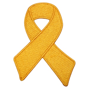 May include: A gold ribbon, a symbol of support and awareness for various causes.
