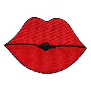 May include: Red embroidered lips patch with a black outline.