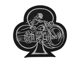 Club Card Skeleton Biker Embroidered Iron on Sew on Patch Badge For Clothes etc. 10x10 cm