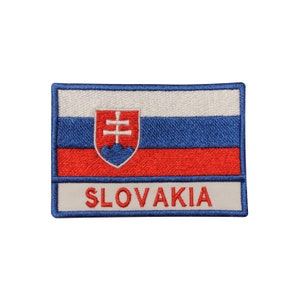 May include: Embroidered patch featuring the Slovakian flag with the country's coat of arms and the word "SLOVAKIA" in white lettering.