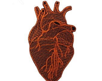Human heart, heart patch Orange Embroidered Iron on Sew on Patch Badge For Clothes etc. 8.5x5.5cm