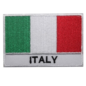 May include: An embroidered patch with the Italian flag, green, white, and red, and the word "ITALY" below.