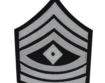 Parche de rayas militares Sargento primero Hierro bordado blanco en costura en insignia de parche para ropa, etc. 12x9cm