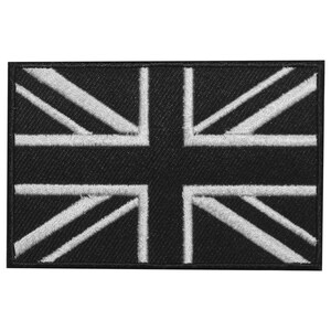 May include: A black embroidered patch with a white Union Jack flag design.
