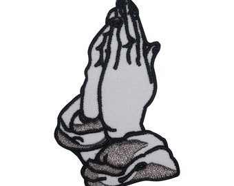 Praying Hands Embroidered Iron on Sew on Patch Badge For Clothes etc. 8x5cm