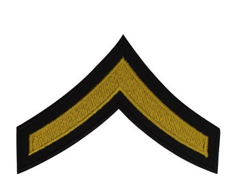 Military Stripe Patch Chevron Corporal Yellow Embroidered Iron on Sew on Patch Badge For Clothes etc. 9x8.5cm