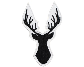 Stag Patch, stag head patch, hunting patch, deer head Embroidered Iron on Sew on Patch Badge For Clothes etc.9x6cm