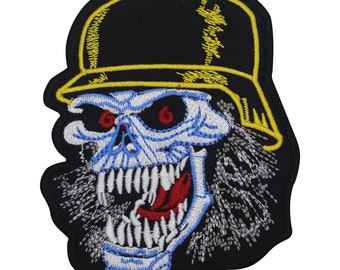 Skull Face In Fire Flame Embroidered Iron On Patch Sew On Badge Bags Caps Jeans Jackets Applique I432751185 - Foto 6