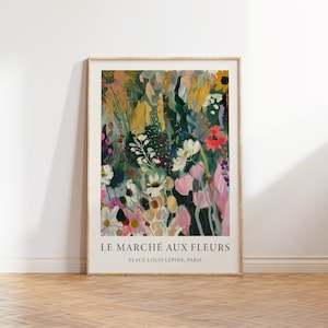 Lámina del Mercado de Flores de París - Arte mural botánico, póster del Mercado de Flores, decoración de sala de estar, decoración de pared de dormitorio