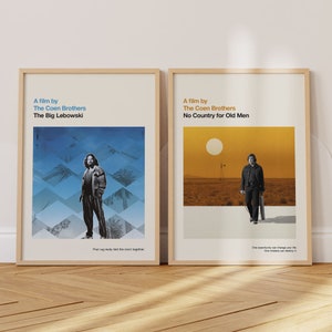Coen Brothers prints set - Movie poster, retro, mid century modern, vintage art print, minimalist