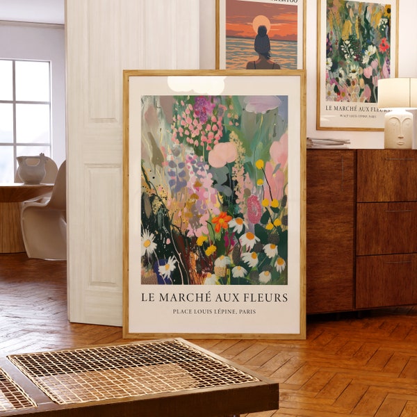 Französischer Blumenmarkt Kunstdruck - Botanische Wandkunst, Blumenmarkt Poster, Wohnzimmer Dekor, Schlafzimmer Wanddekoration