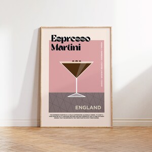 Cartel de cóctel Espresso Martini - Impresión de cóctel retro, cartel de viaje, decoración de la pared de la cocina, Boho, mediados de siglo