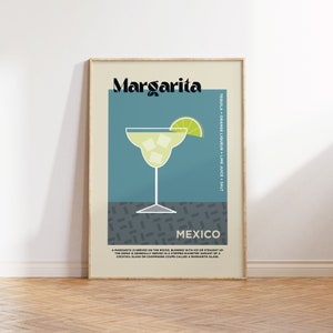 Cartel de cóctel Margarita - Impresión de cóctel retro, cartel de viaje, decoración de la pared de la cocina, Boho, mediados de siglo