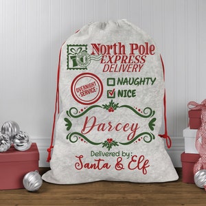 Personalised Christmas Sack, Santa bag, Christmas Sacks, Father Christmas, Crushed Velvet Fabric, Santa Stocking for Kids and Adults