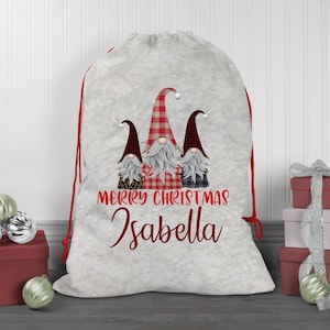 Personalised Christmas Sack/ Gnome Santa bag/ Printed Christmas Sacks/ Father Christmas/ Present Bag/ Gift Bag/Santa Stocking for Kids