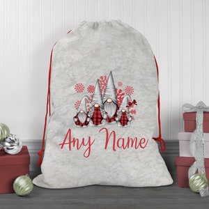 Personalised Christmas Sack/ Gnome Santa bag/ Printed Christmas Sacks/ Father Christmas/ Present Bag/ Gift Bag/Santa Stocking for Kids