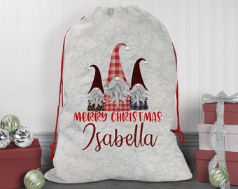 Personalised Christmas Sack/ Gnome Santa bag/ Printed Christmas Sacks/ Father Christmas/ Present Bag/ Gift Bag/Santa Stocking for Kids
