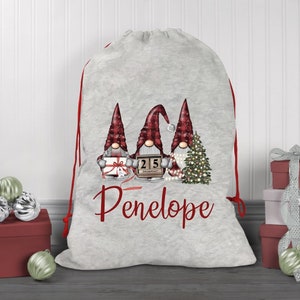 Personalised Christmas Sack/ Gnome Santa bag/ Printed Christmas Sacks/ Father Christmas/ Present Bag/ Gift Bag/Santa Stocking for Kids