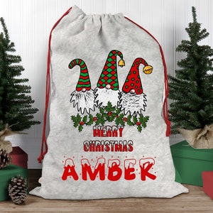 Personalised Christmas Sack / Gnome Santa bag / Printed Christmas Sacks / Father Christmas / Present Bag/ Gift Bag / Santa Stocking for Kids