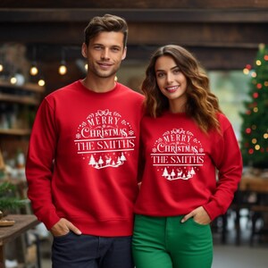Personalized Red Family Christmas Jumper, Personalised Red sweatshirts, Family Christmas Jumper