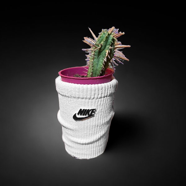 Sock Mini planter black swoosh flower pot Low ceramic AF1 sneakers Basket 3.5 in / 9 cm