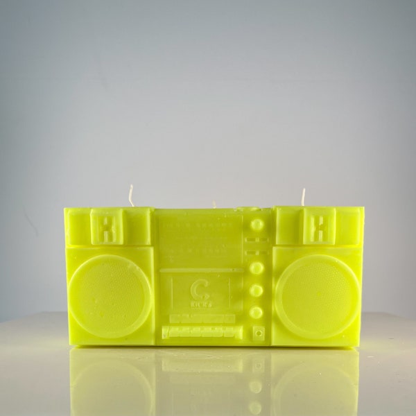 Ghetto blaster boombox radio Vegan  21 cm  Bougie hip hop yellow neon fluo