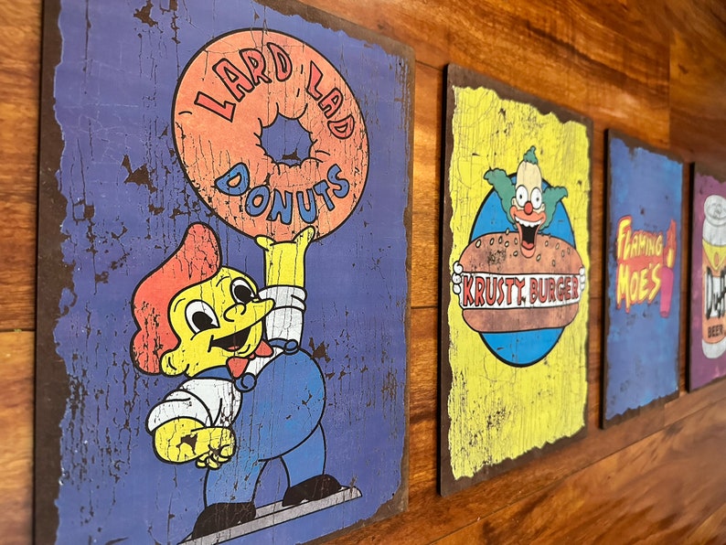 Weathered vintage Simpsons Lard Lad Donuts Wall Sign image 2