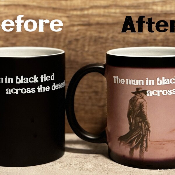 The Gunslinger and Man In Black Quote Mug with Hidden Desert Landscape | Stephen King | Color Changing Mug | Book Fan | Writer | Ceramic Mug