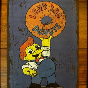 Weathered vintage Simpsons Lard Lad Donuts Wall Sign image 1