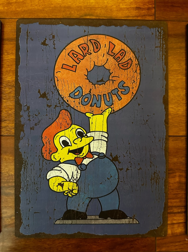 Weathered vintage Simpsons Lard Lad Donuts Wall Sign image 1