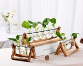 Plant Propagation Station Bulb Vase Plant Terrarium with Wooden Stand for Live Hydroponic Plants Gifts for Plant Lovers Home Garden Décor
