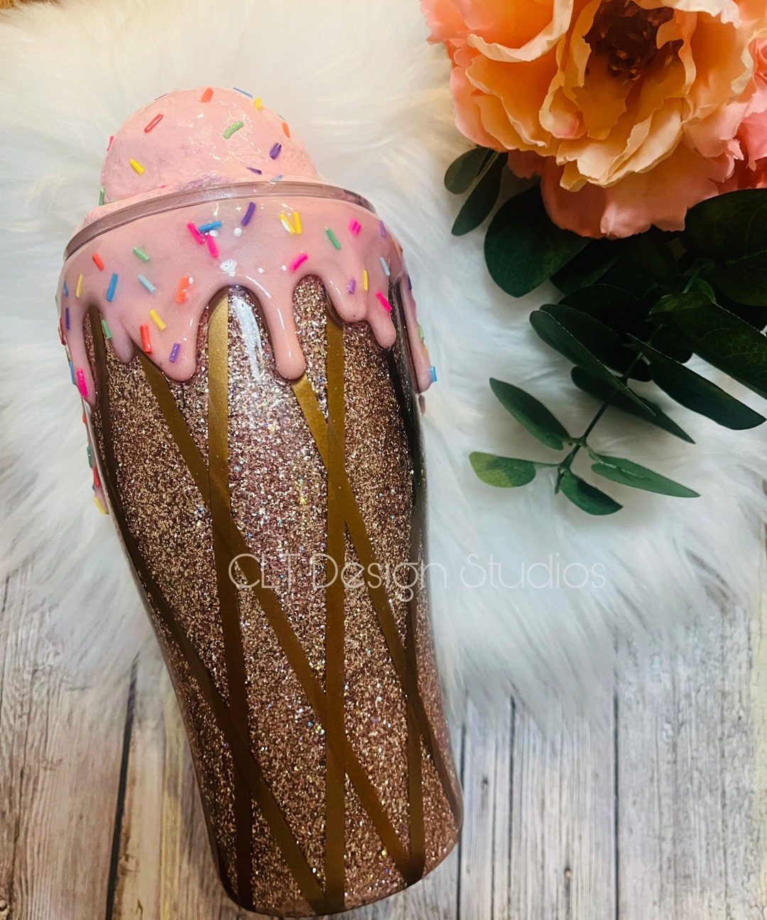 Strawberry Ice Cream Cone Tumbler With 3D Drip and Topper / Summer