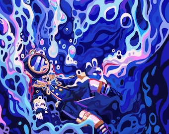 Underwater Ocean Diver Poster, Freminet Print, Genshin Impact