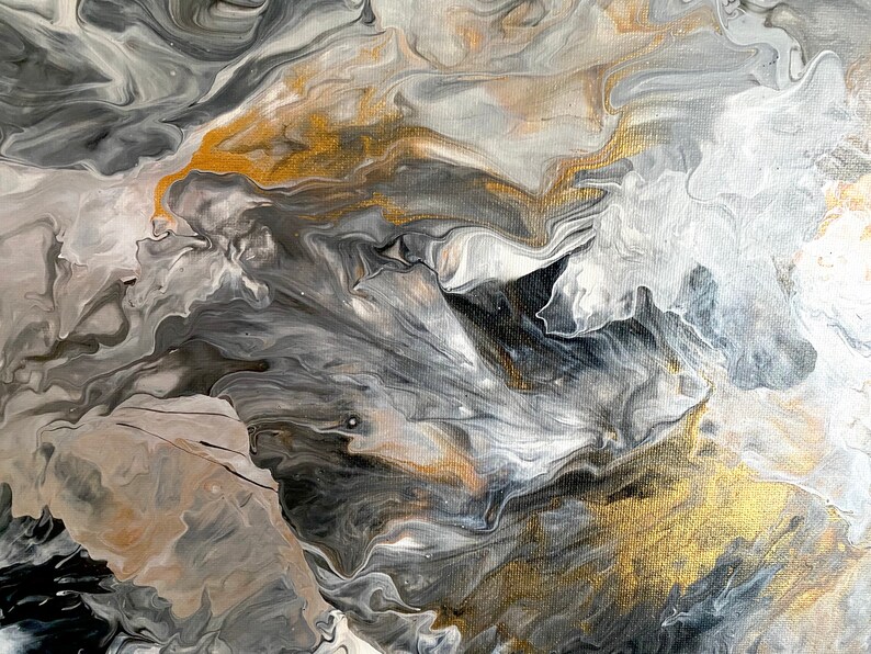 Black White Gold Abstract Painting Etsy