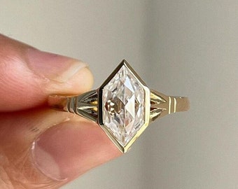 Vintage trouwring 14K Gold Art Deco Bezel Ring Unieke 2.50ct Nederlandse Marquise Cut Moissanite Ring Moissanite Verlovingsring Ring voor vrouwen