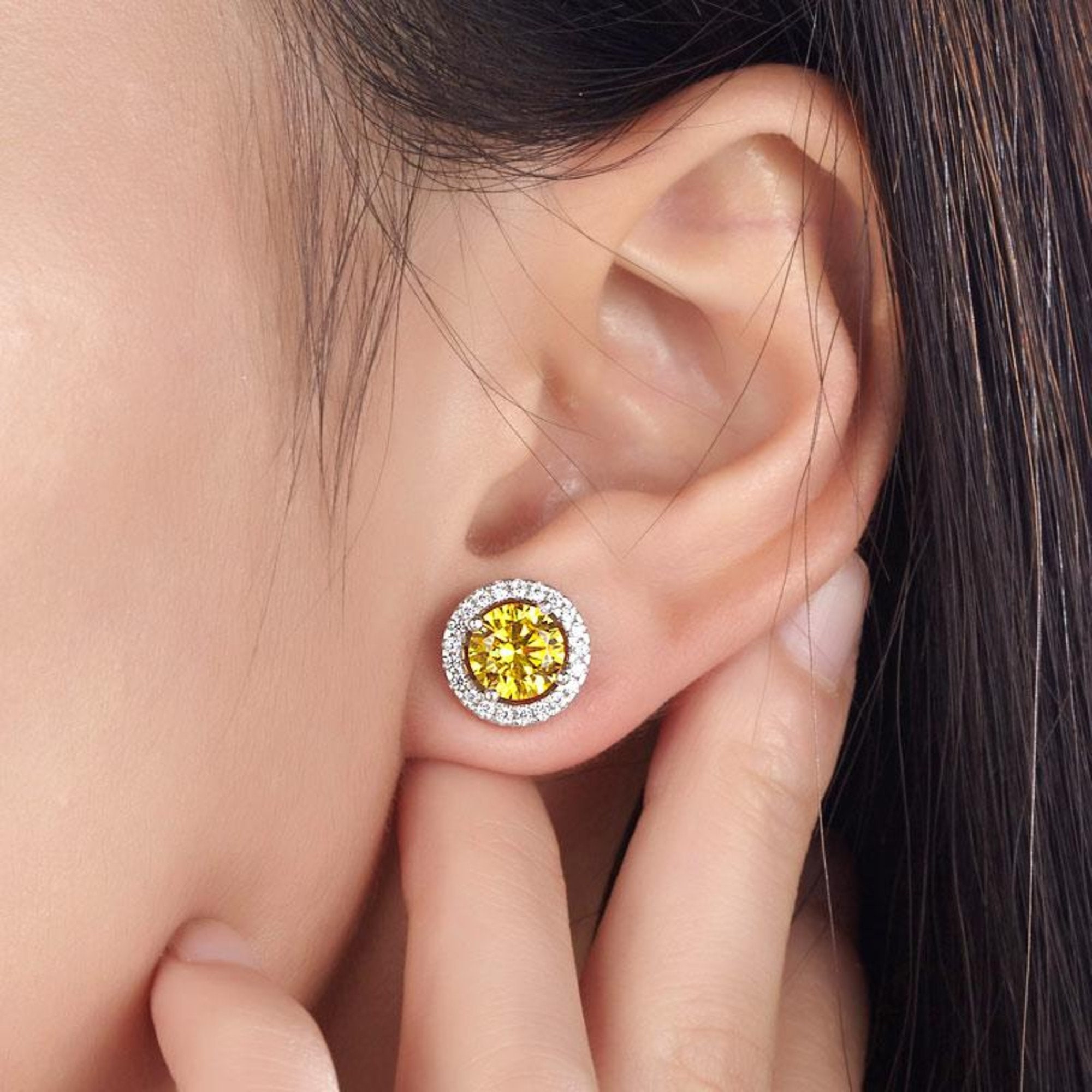 2.50 Ct Round Yellow Diamond Halo Removable Stud Earrings in | Etsy