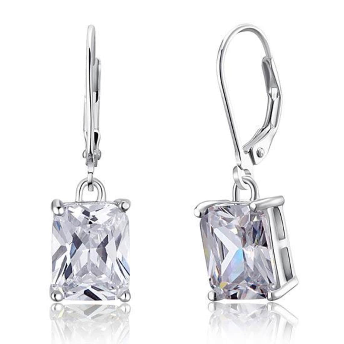 4.00 Ct Emerald Cut Diamond Dangle And Drop Earrings in 925 | Etsy