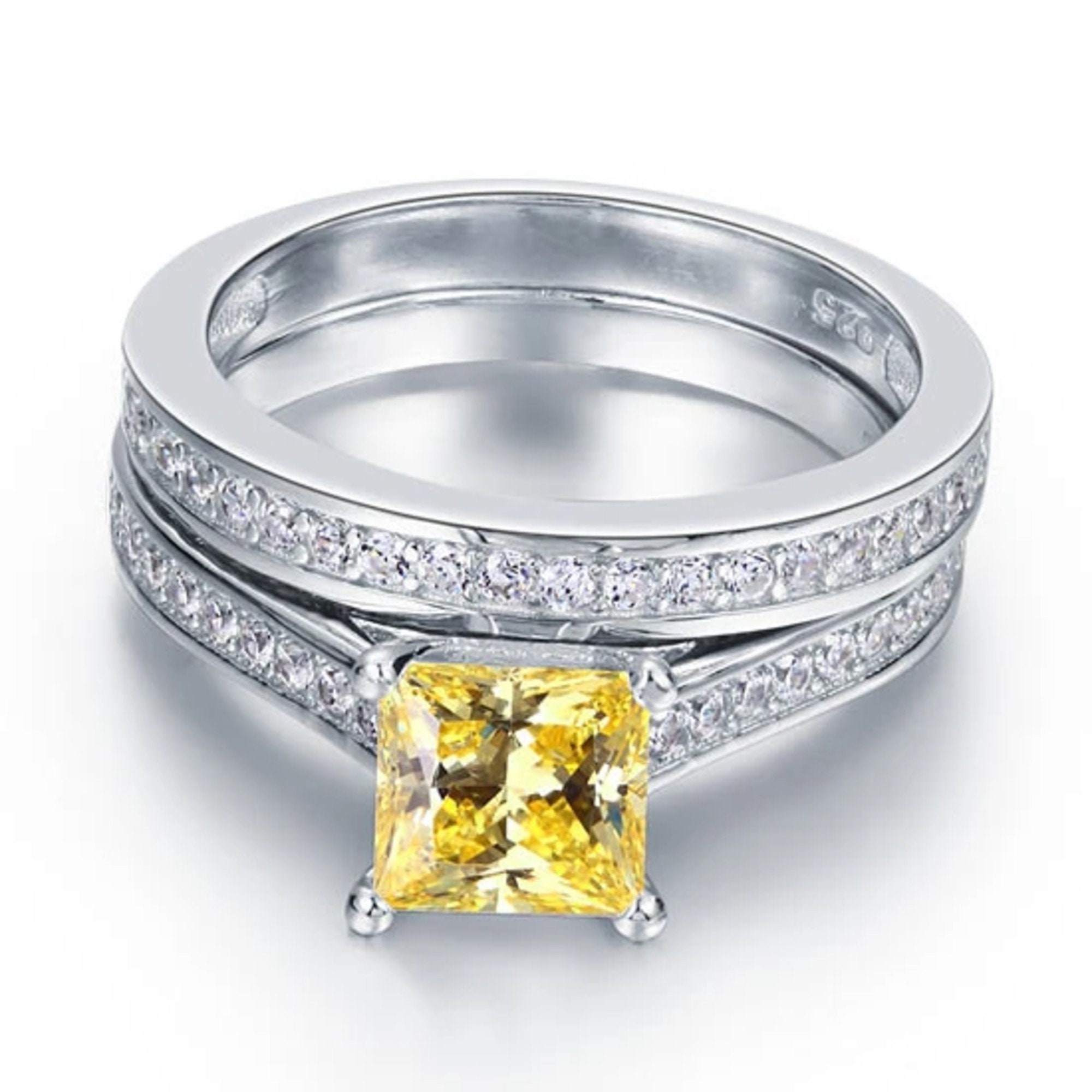 1.5 Ct Princess Cut Yellow Diamond Wedding Bridal Engagement | Etsy