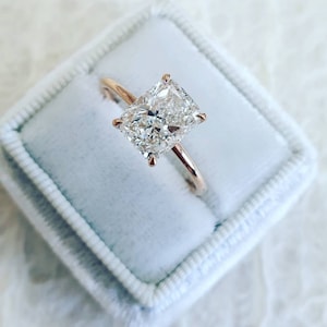 Crushed Ice Elongated Cushion Moissanite Engagement Ring |14K Rose Gold 1.55Ct Moissanite Hidden Halo Wedding Ring | Classic Solitaire Ring